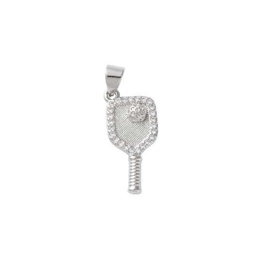 Front view of the Silver Cubic Zirconia Pickleball Charm