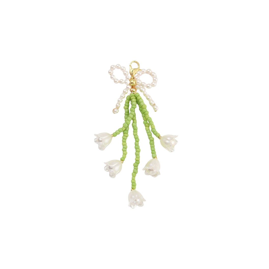 Front view of the Gold Beaded Floral Bow | Shoe & Purse Charm