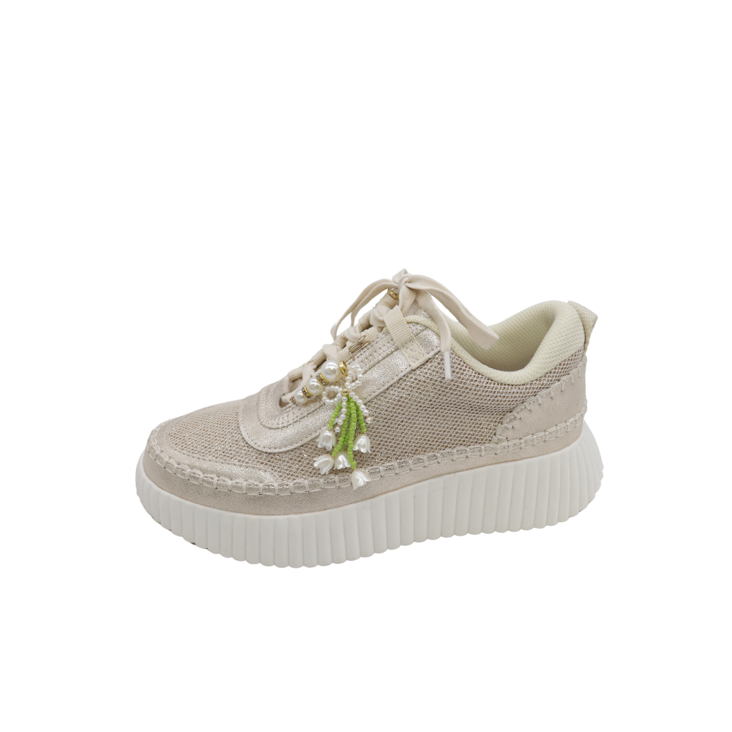 Gold Beaded Floral Bow | Shoe & Purse Charm on a shoe