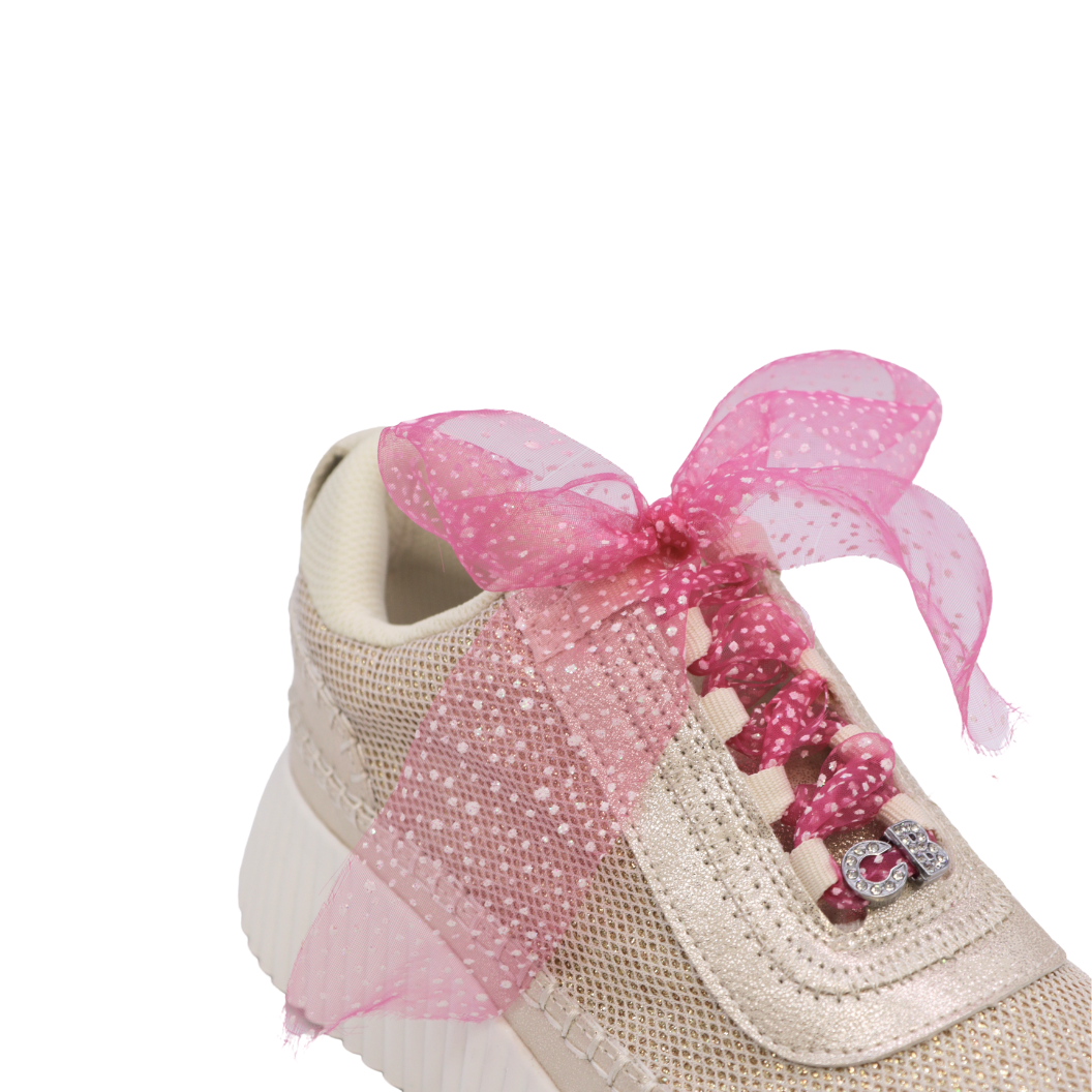 Close up view of the Pink Glitter Ribbon Shoe Laces