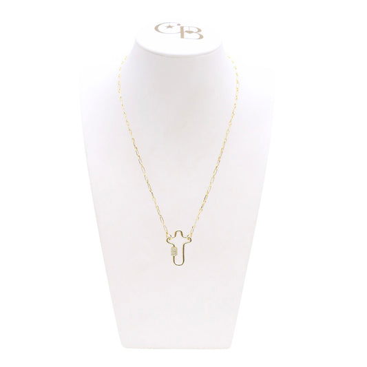 Front view of the Gold Madilyn Necklace with Mary Carabiner on CB Bust