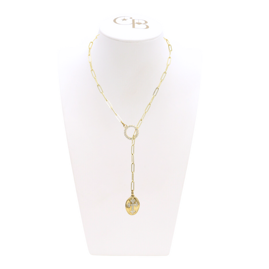 Front view of the Golden Faith Necklace on CB Bust