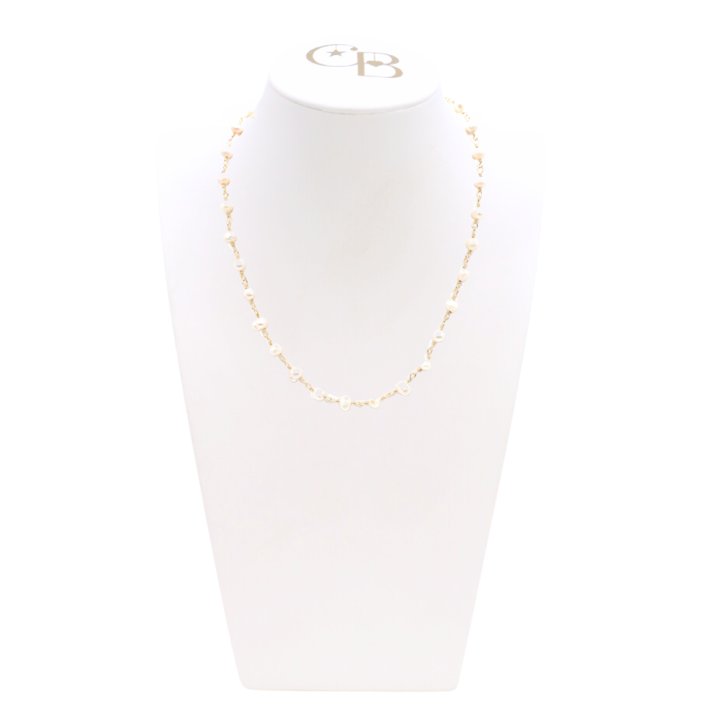 Gold Beth Pearl Charm Necklace