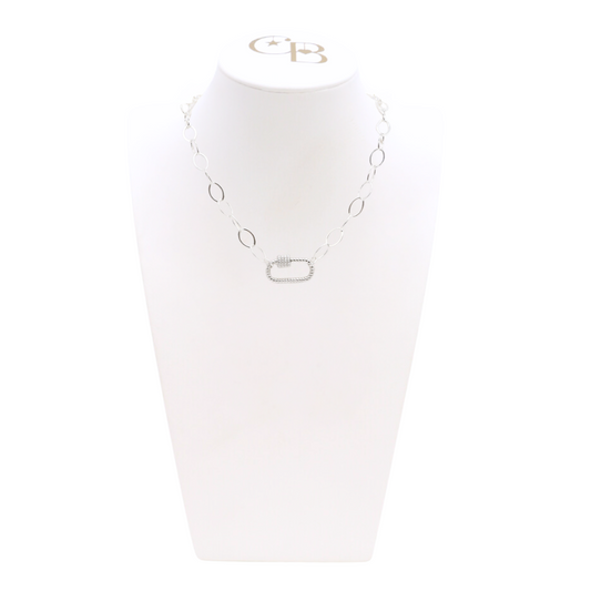 Front view of the Avery Kate Necklace With Bella Carabiner on CB Bust