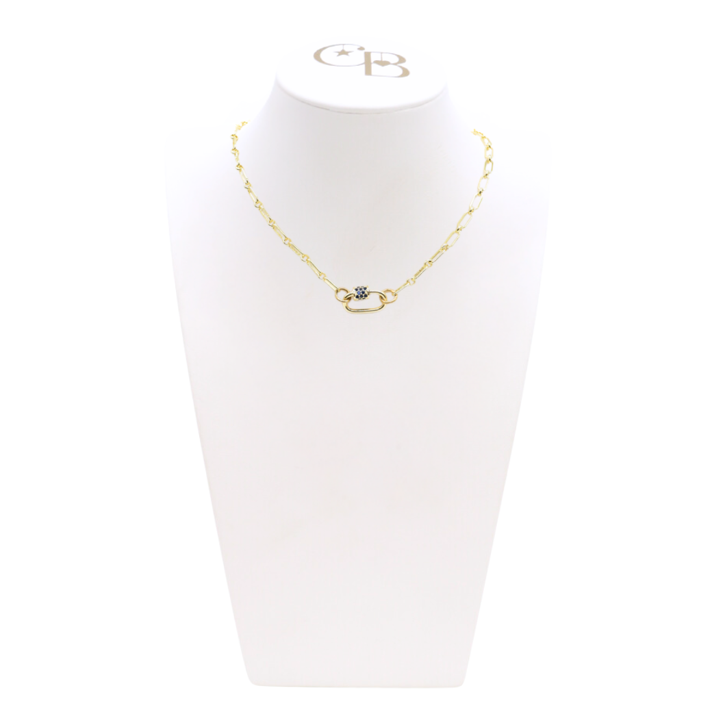 Gold Paige Necklace with Assorted Color Cubic Zirconia Small Gabi Carabiner