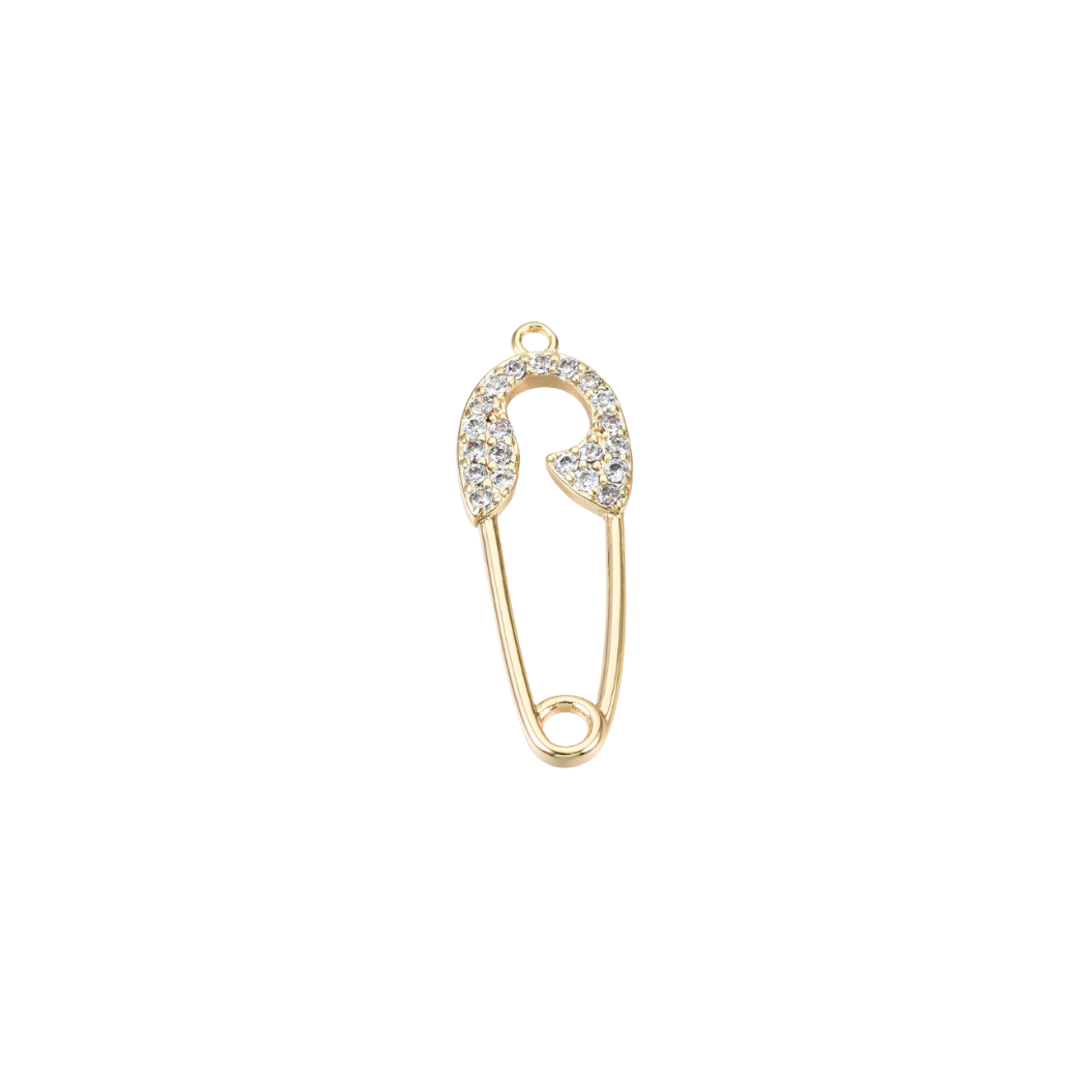 Transparent view of the Gold Cubic Zirconia Safety Pin Charm