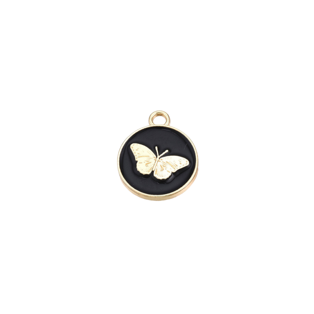 Gold and Black Butterfly Disk Charm