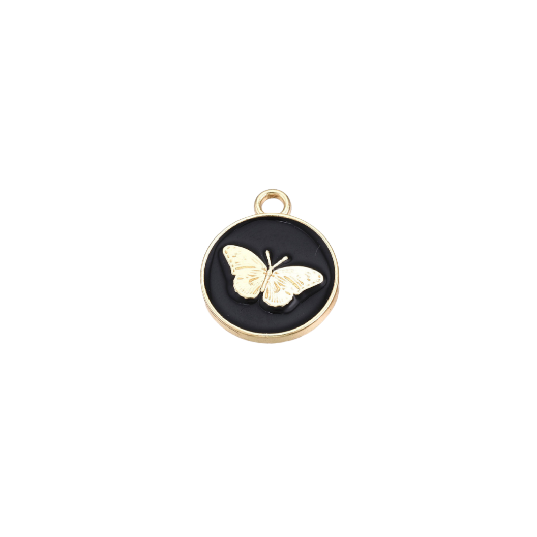 Gold and Black Butterfly Disk Charm