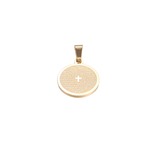 Front of the Gold Matte Lord's Prayer Disk Cubic Zirconia