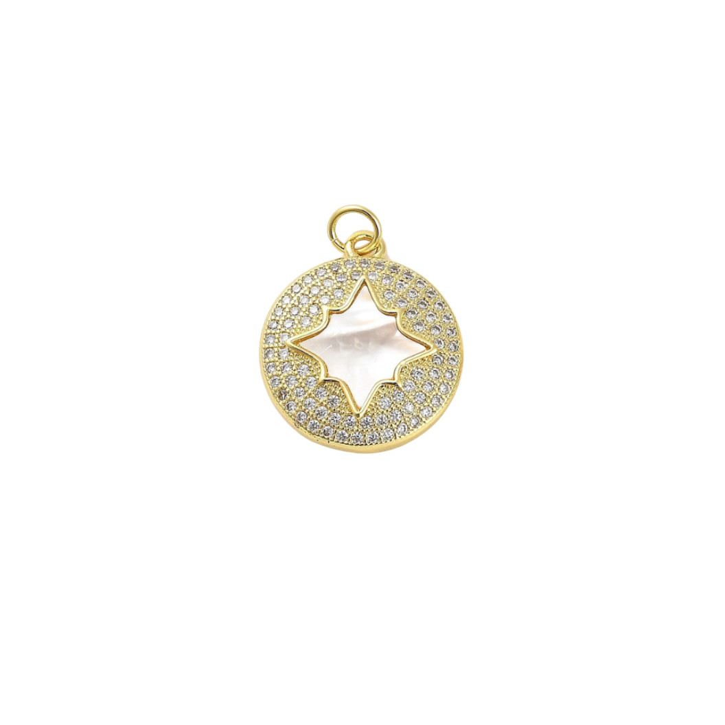 Gold Cubic Zirconia Shell Star Disk Charm