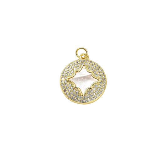 Front of the Gold Cubic Zirconia Shell Star Disk Charm