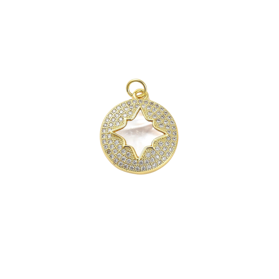 Gold Cubic Zirconia Shell Star Disk Charm