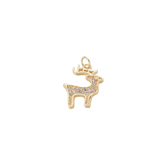 Front of the Gold Cubic Zirconia Reindeer Charm