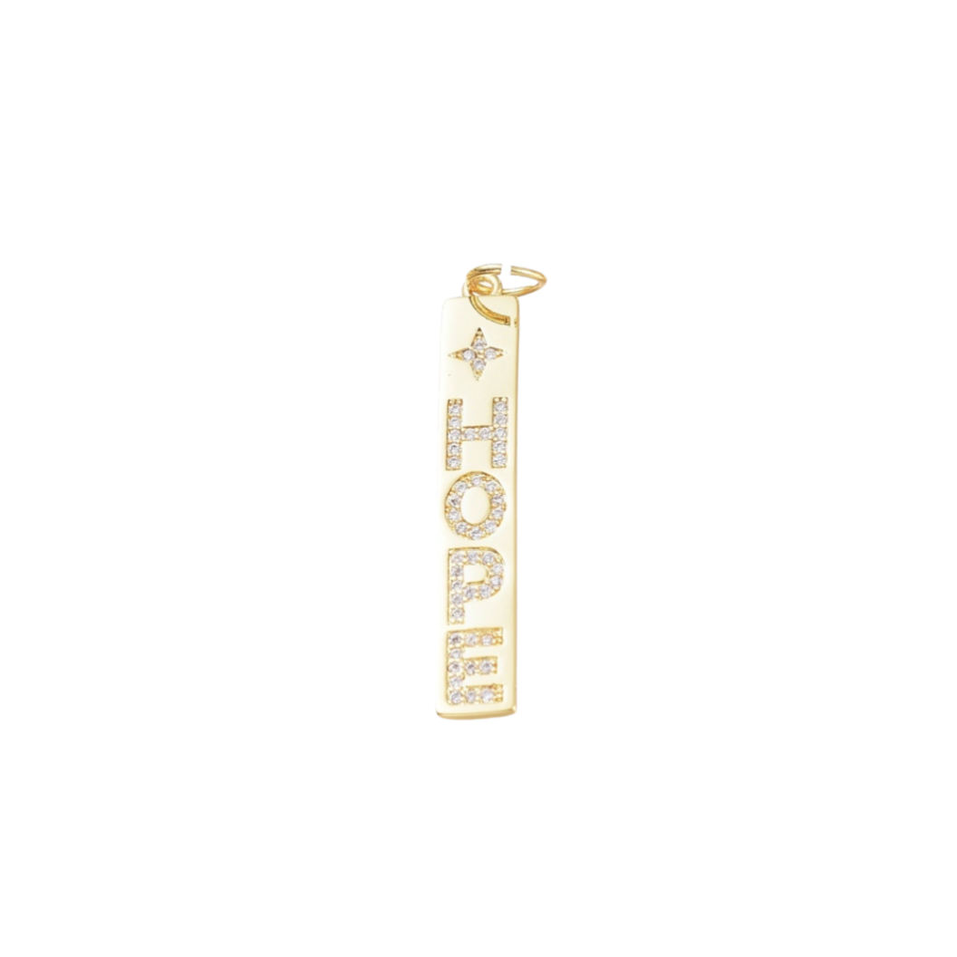 Gold Micro Pave "Hope" Bar Charm
