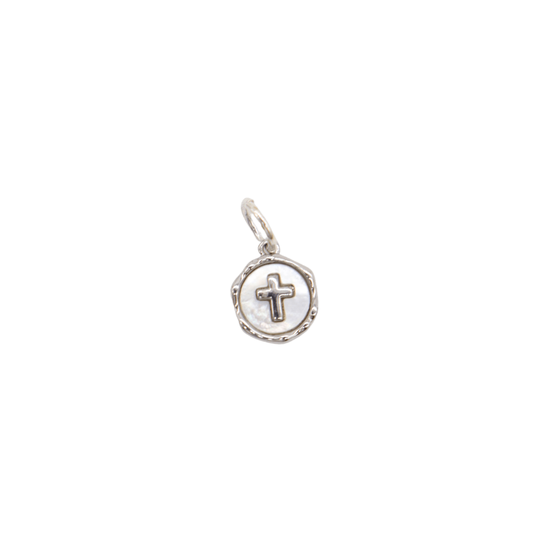 Transparent view of the Silver Pave Shell Cross Charm