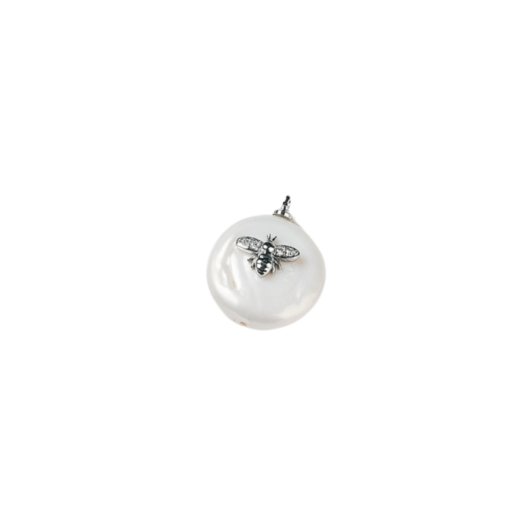 Silver Freshwater Pearl Bee Charm