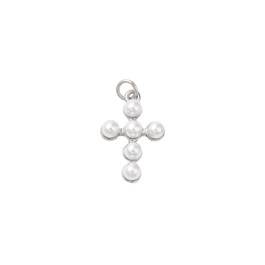 Silver Pearl Cross Charm