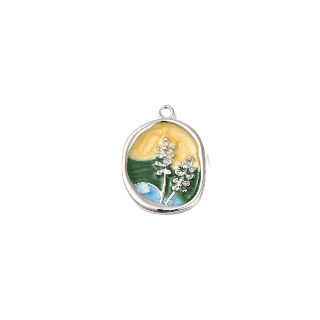Silver Floral Portrait Pendant Charm