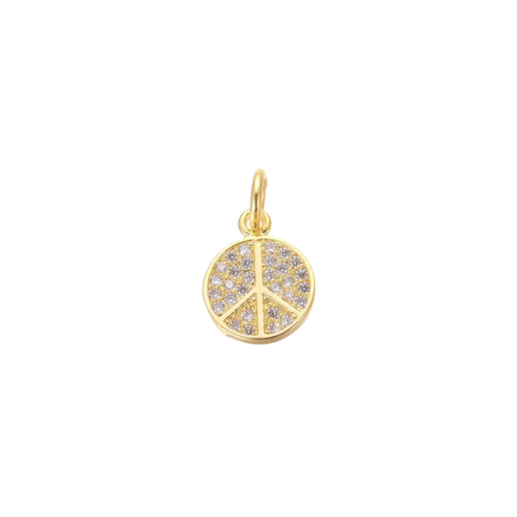 Gold Peace Sign with Cubic Zirconia Charm