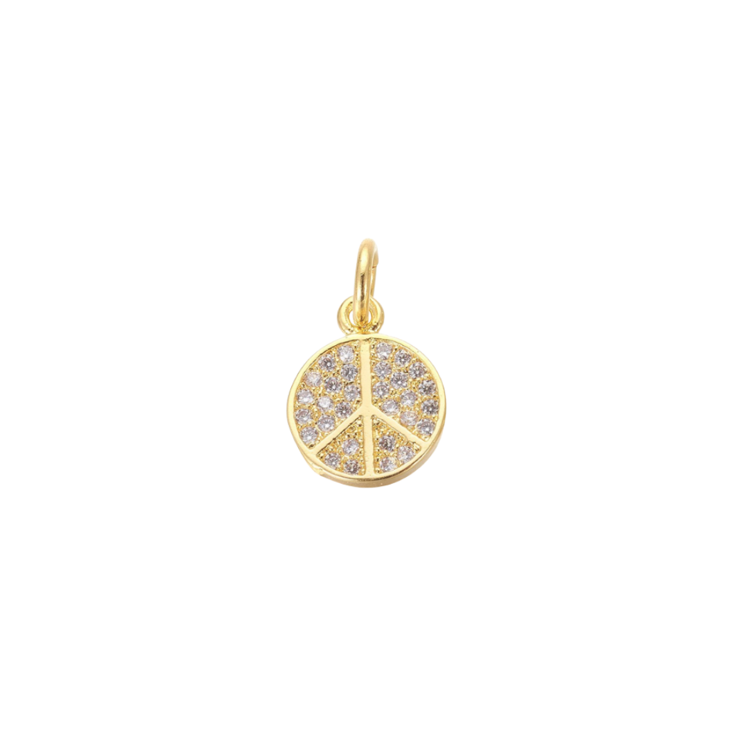 Transparent view of the Gold Peace Sign with Cubic Zirconia Charm