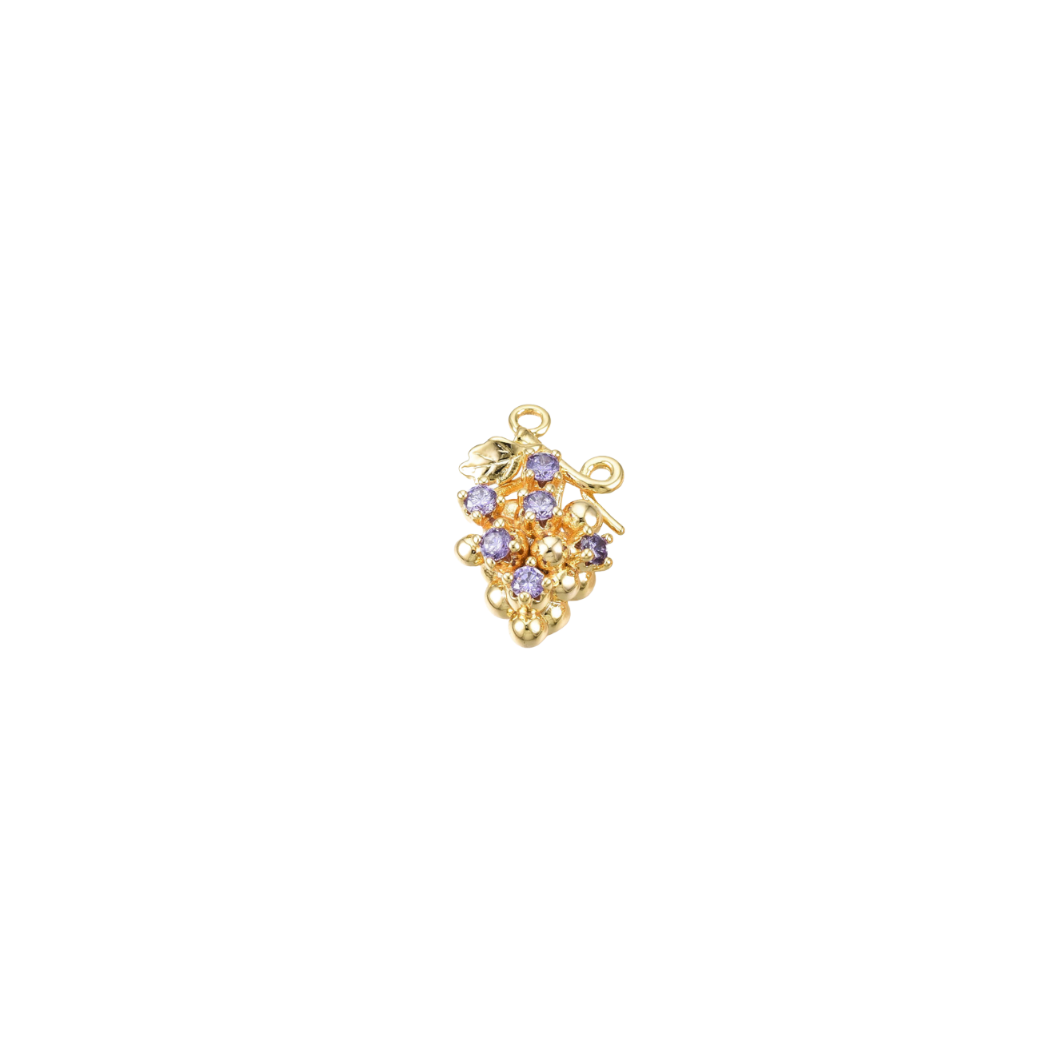 Transparent view of the Gold Grape with Slate Blue Cubic Zirconia Charm