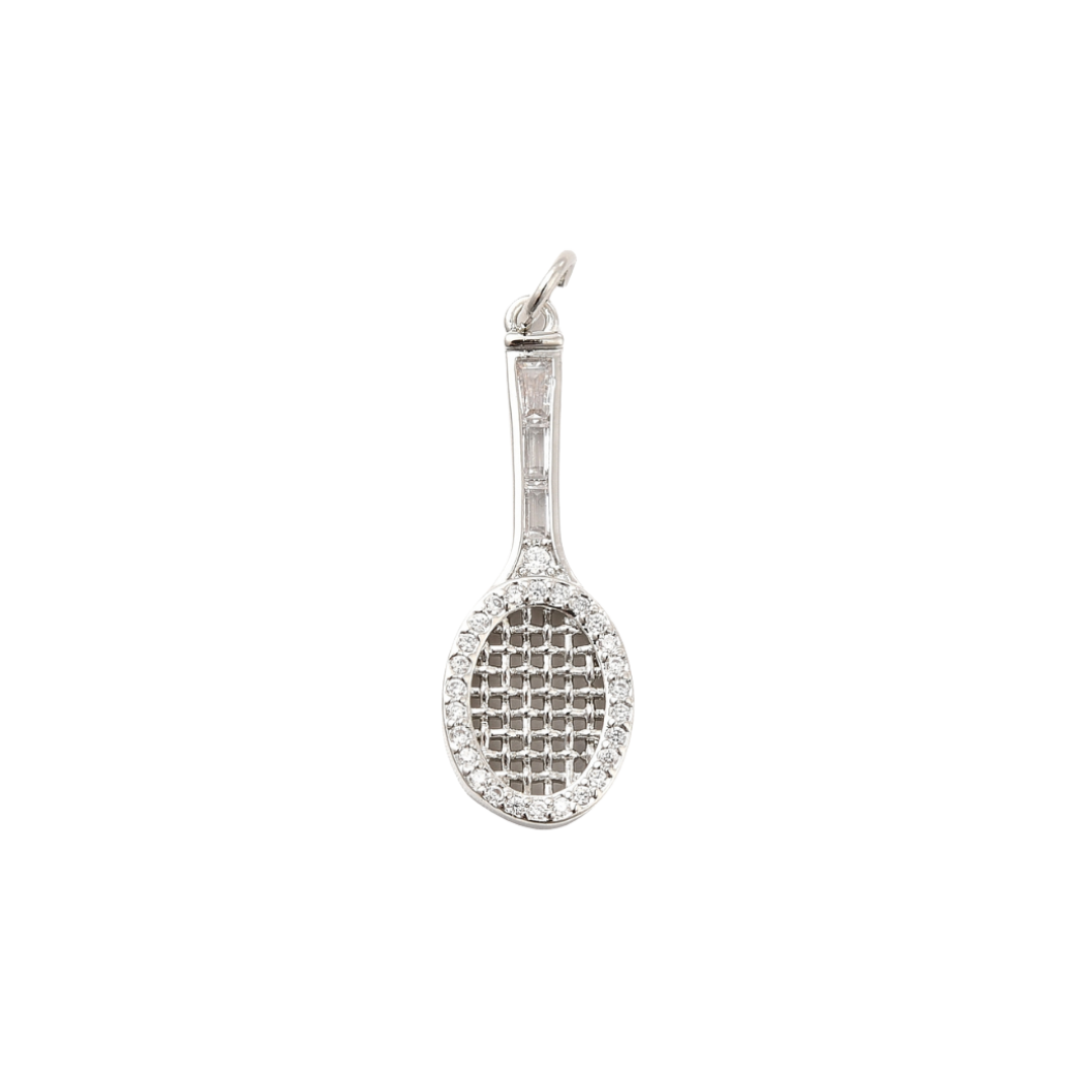 Transparent view of the Silver Tennis Racket w/ Cubic Zirconia Charm