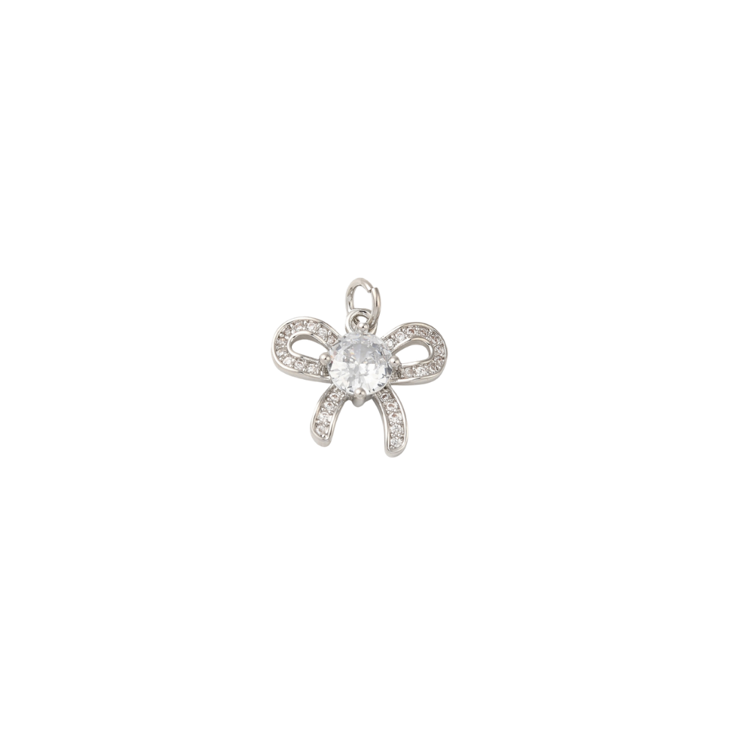 Transparent view of the Silver Dazzle Bowknot with Cubic Zirconia Center Charm