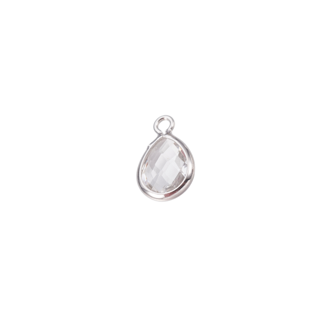Transparent view of the Silver Framed Clear Teardrop Charm