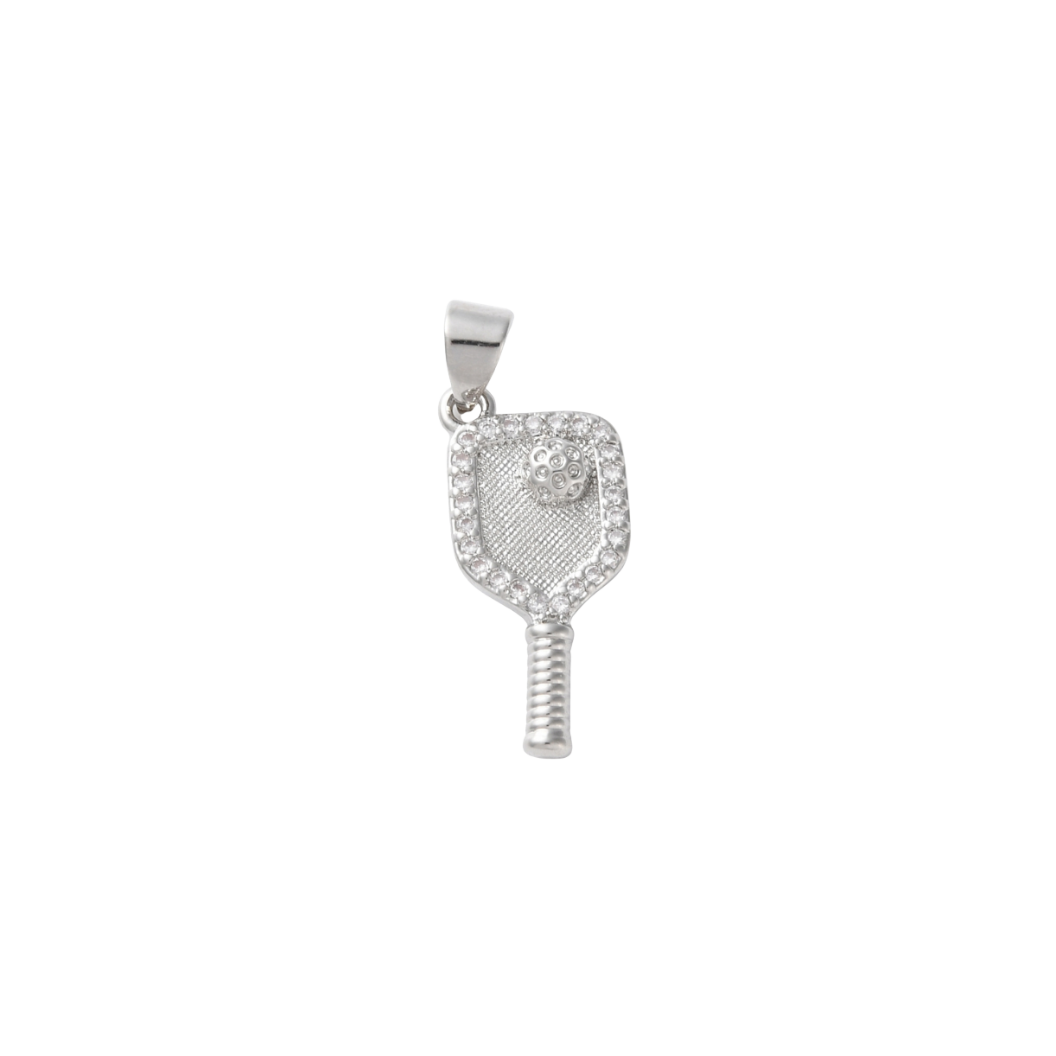 Transparent view of the Silver Cubic Zirconia Pickleball Charm