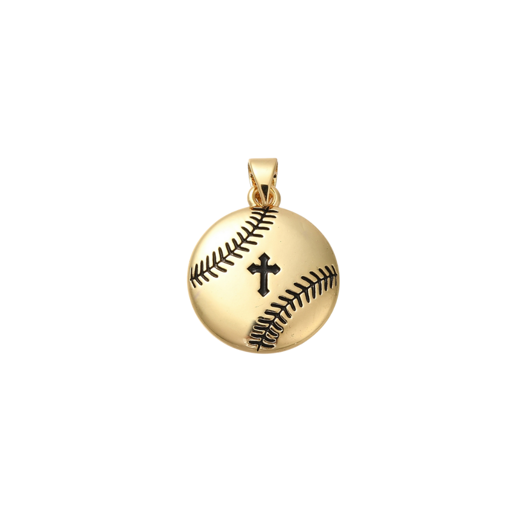 Transparent view of the Gold Baseball Cross Charm