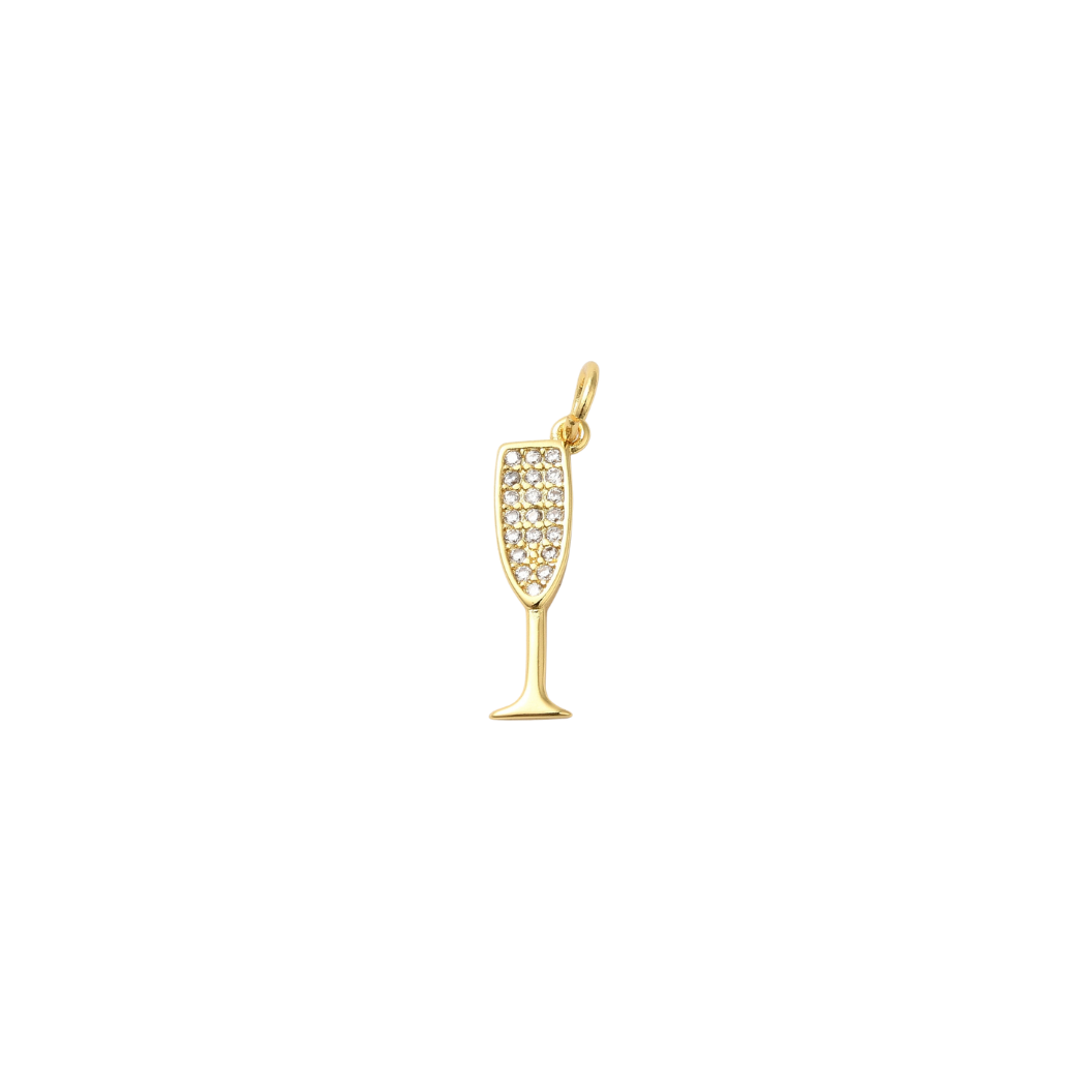 Transparent view of the Gold Cubic Zirconia Champagne Flute Charm