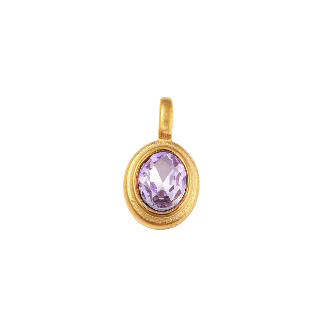 Transparent view of the Gold Oval Framed Glass Stone Charm - Lavender