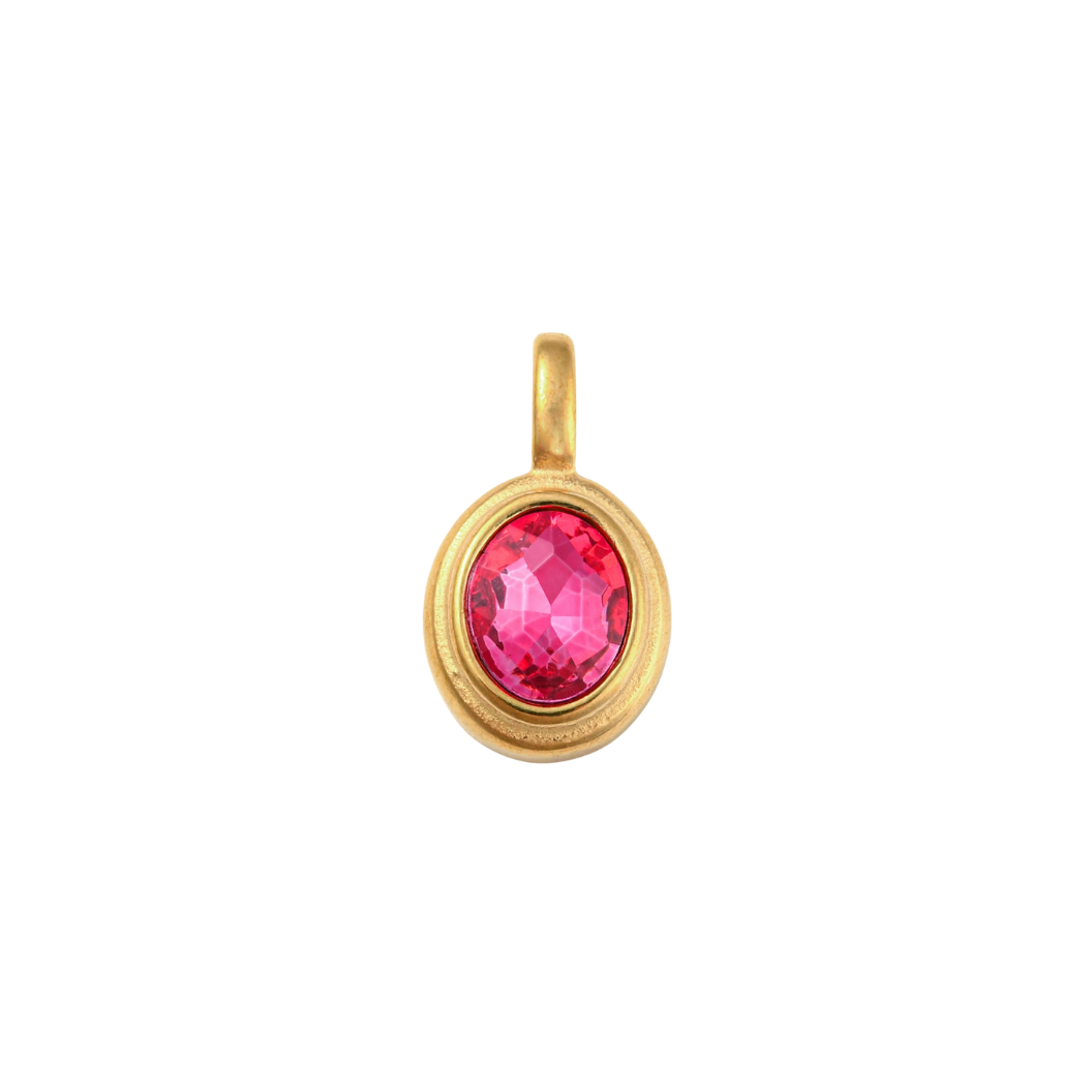 Gold Oval Framed Glass Stone Charm -Pink