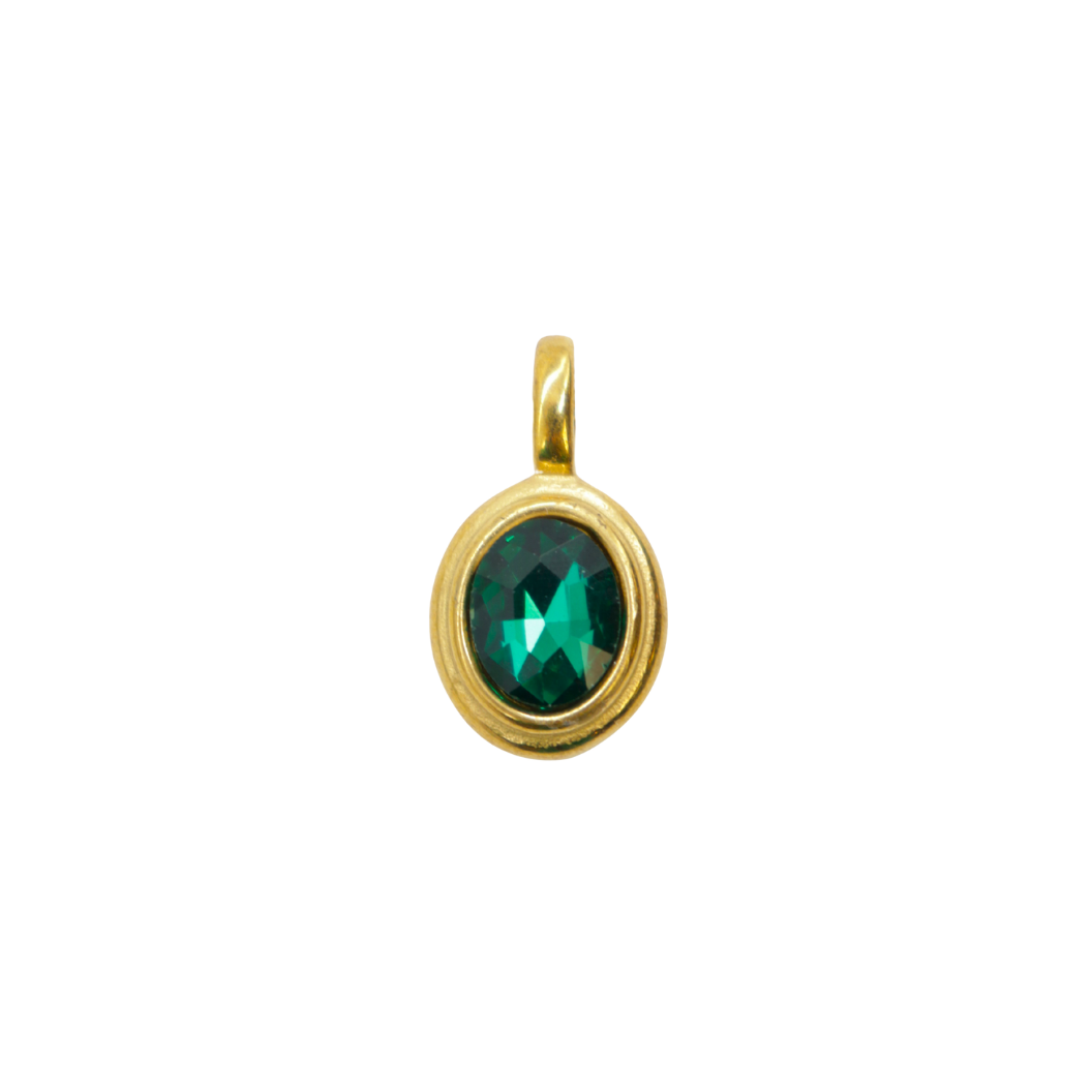 Gold Oval Framed Glass Stone Charm -Green