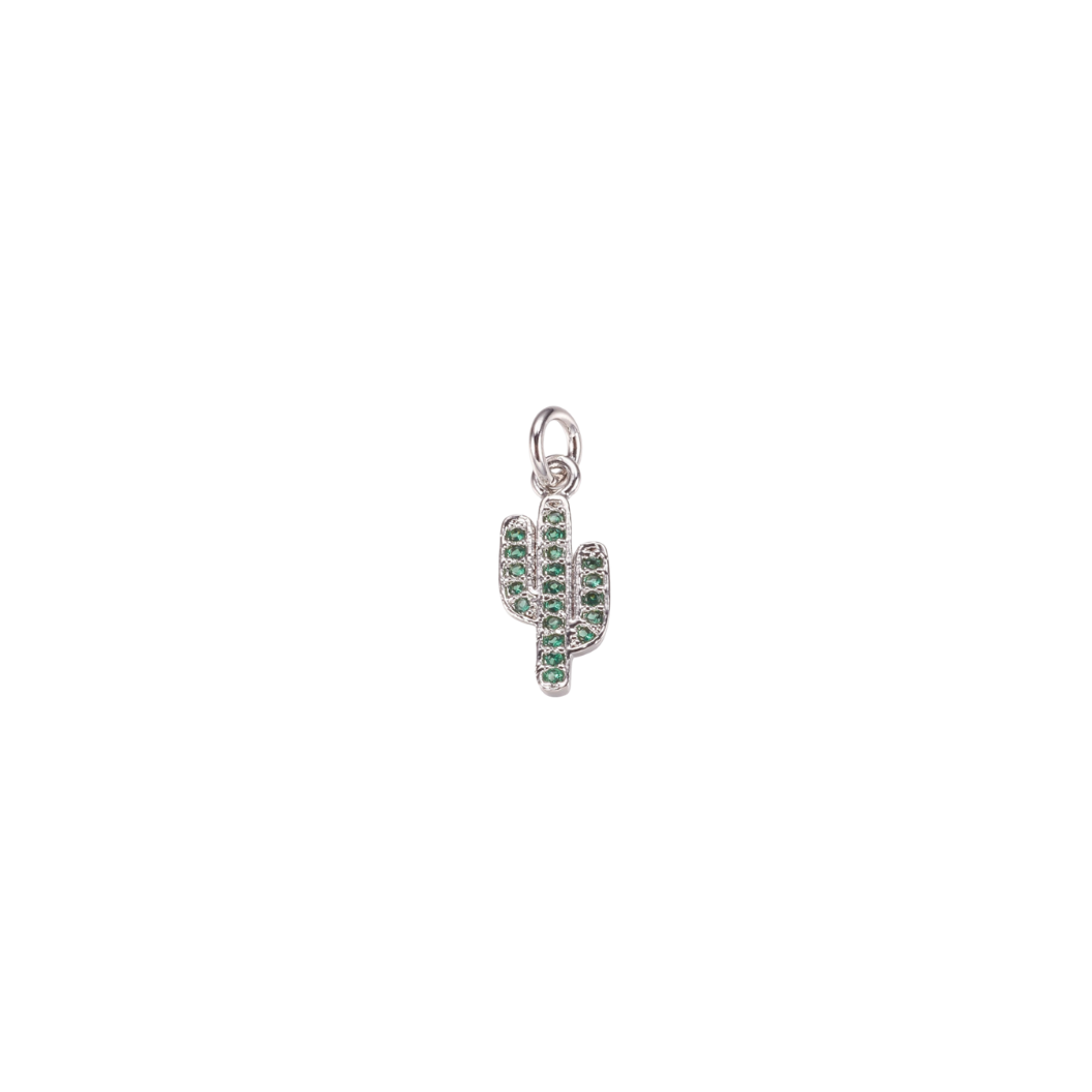 Silver Cubic Zirconia Cactus Charm