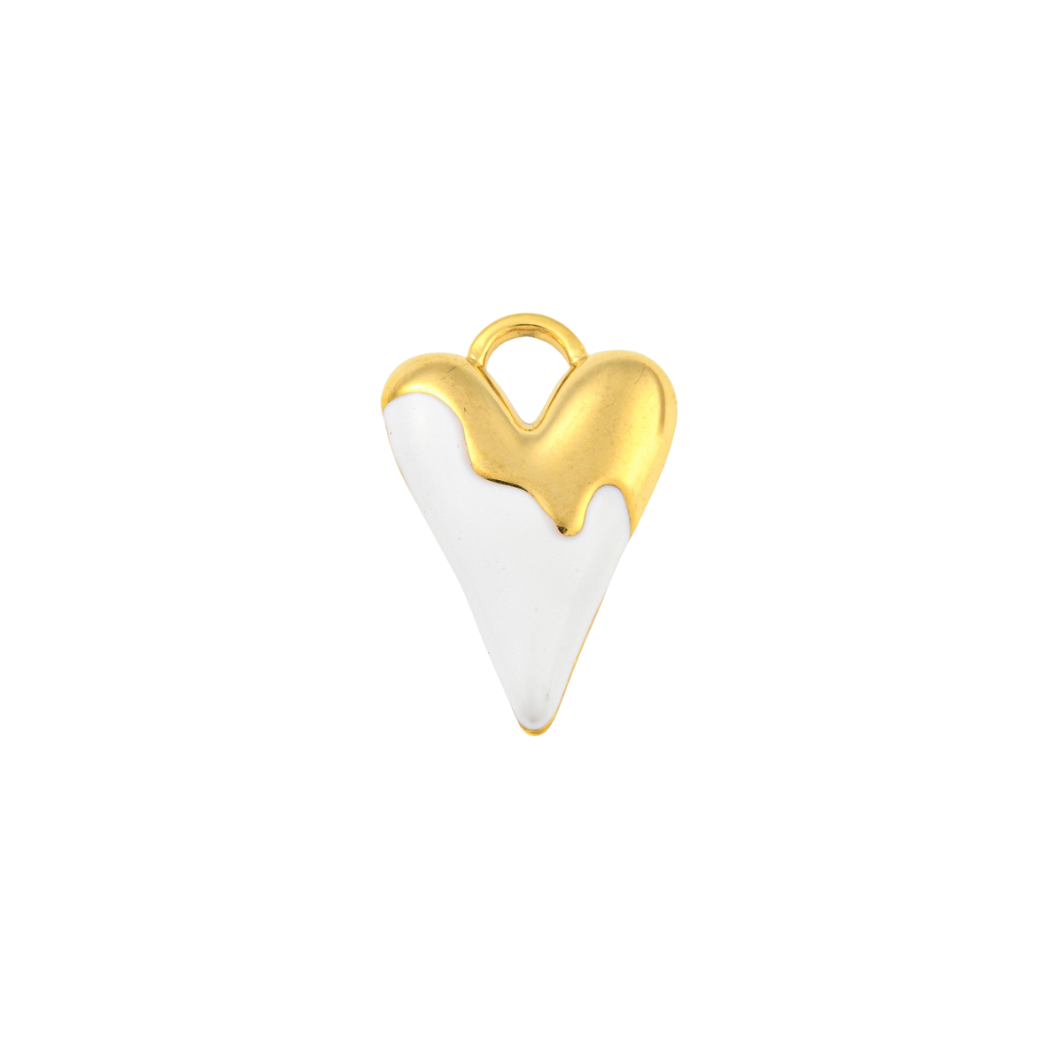 Gold White and Gold Heart Charm