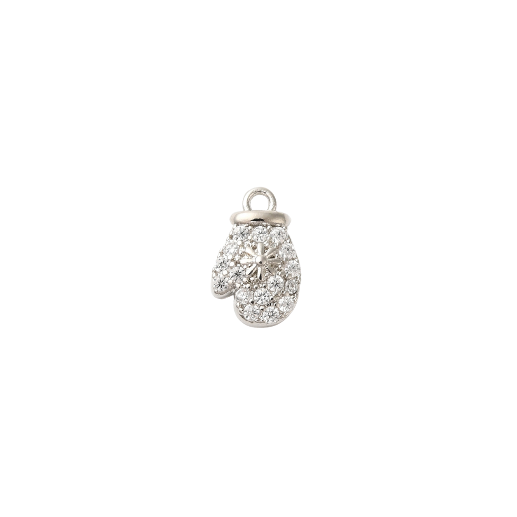 Transparent view of the Silver Cubic Zirconia Snowflake Mitten Charm