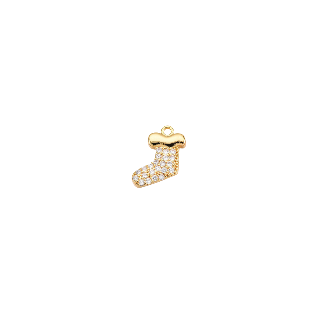 Transparent view of the Gold Cubic Zirconia Christmas Stocking Charm