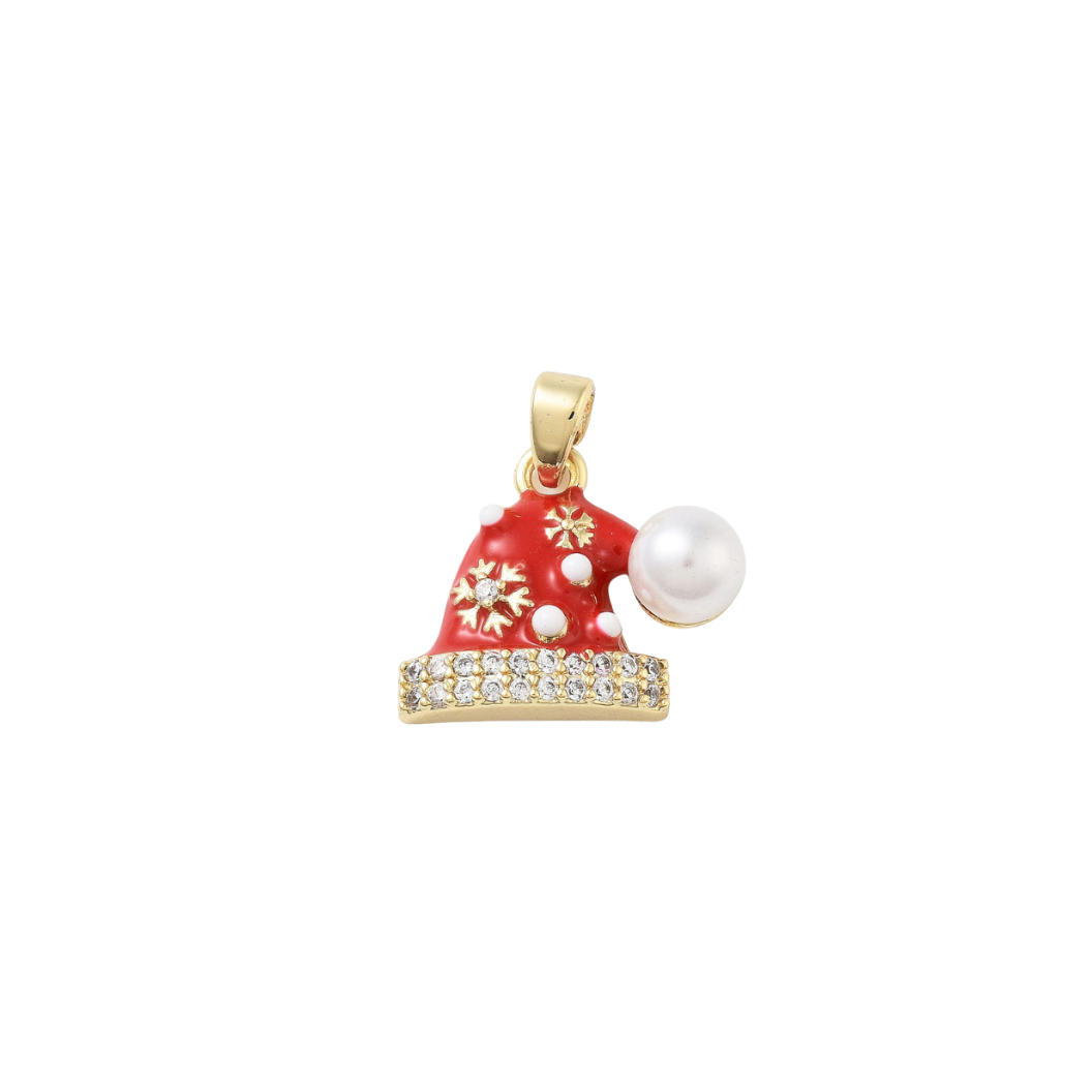 Transparent view of the Gold Cubic Zirconia & Pearl Santa Hat Charm