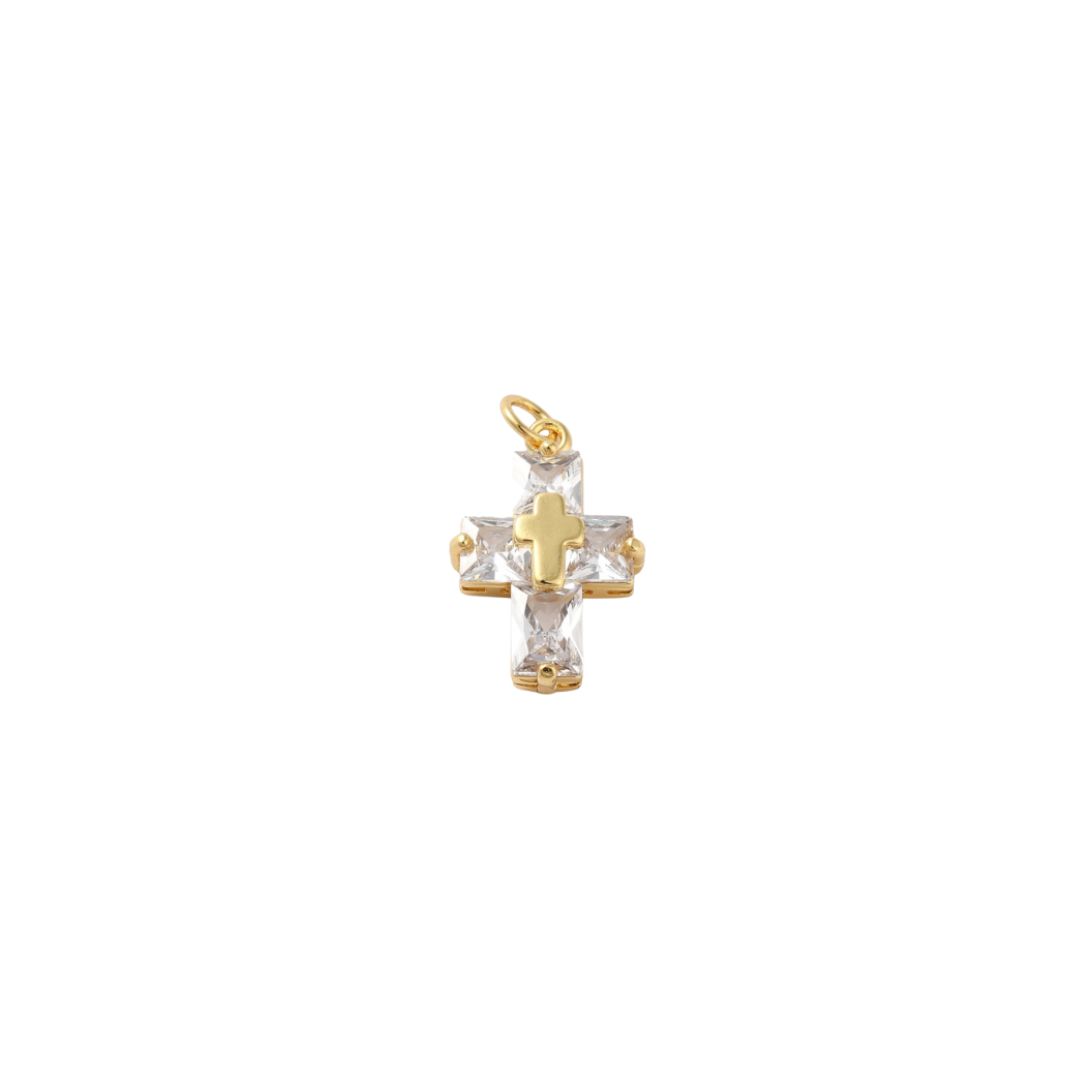 Gold Cubic Zirconia Cross Charm