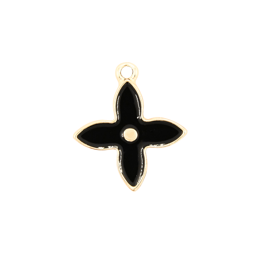 Gold Four-Point Black Flower Charm