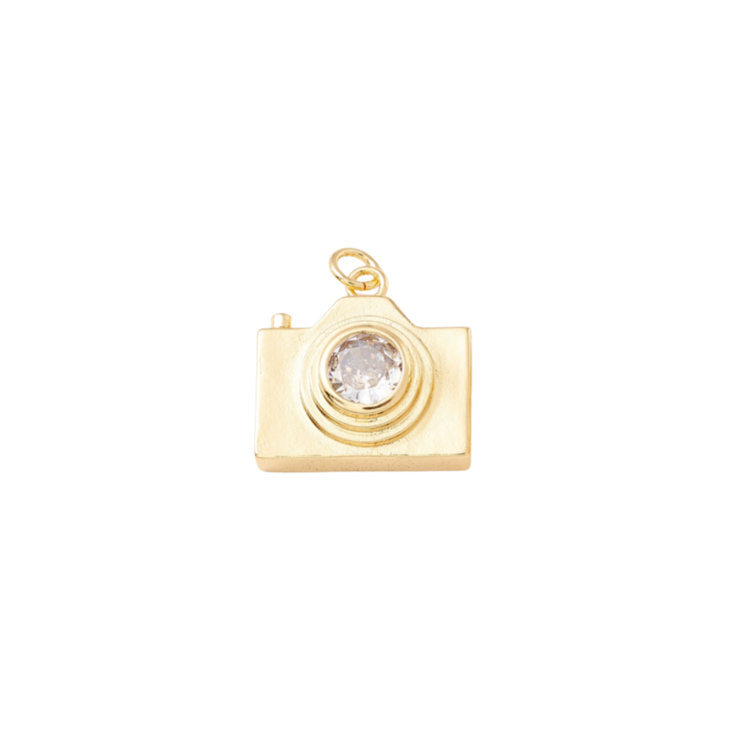 Gold Say Cheese Small Camera Charm