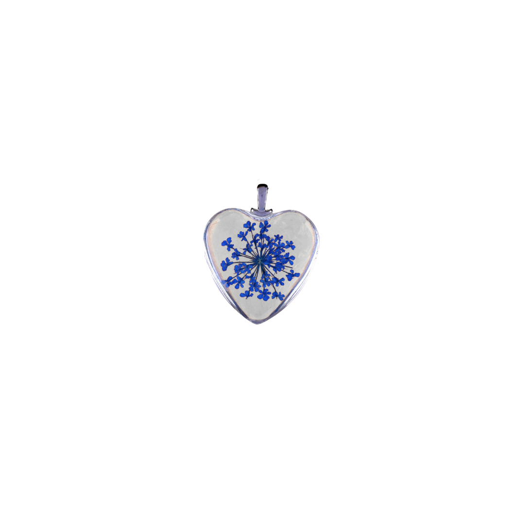 Silver Dried Flower Heart Charm- Assorted