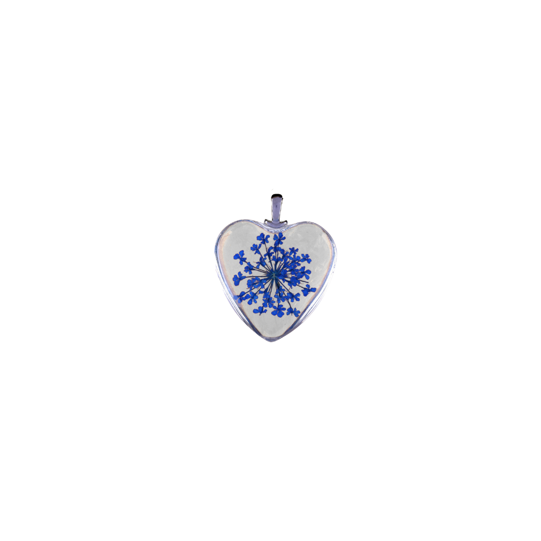 Silver Dried Flower Heart Charm- Assorted