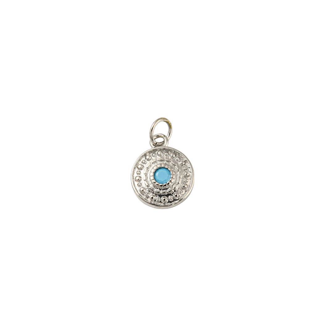 Silver Sky Blue Embellished Disc Charm