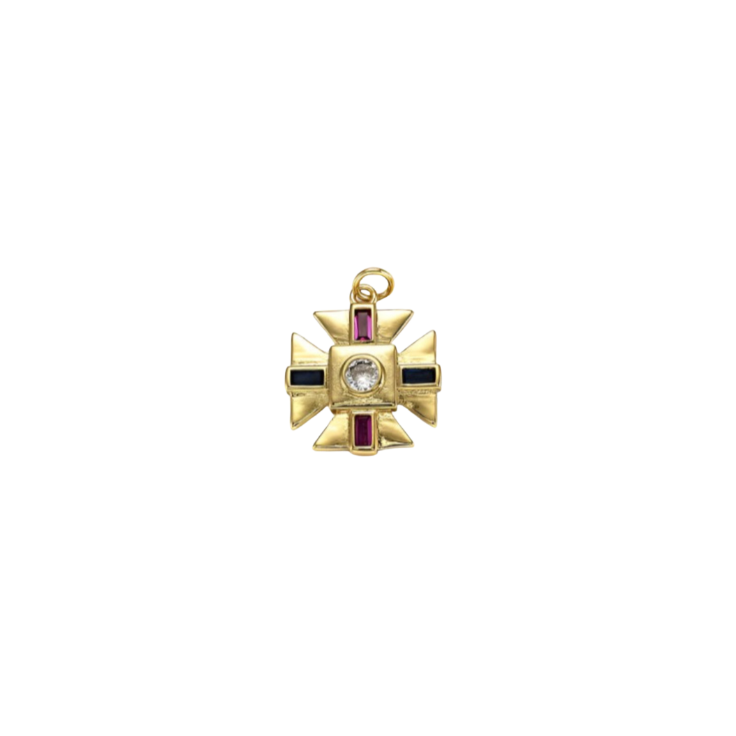 Gold Stone Jerusalem Cross Charm