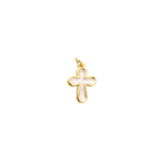 Gold White Cross Charm