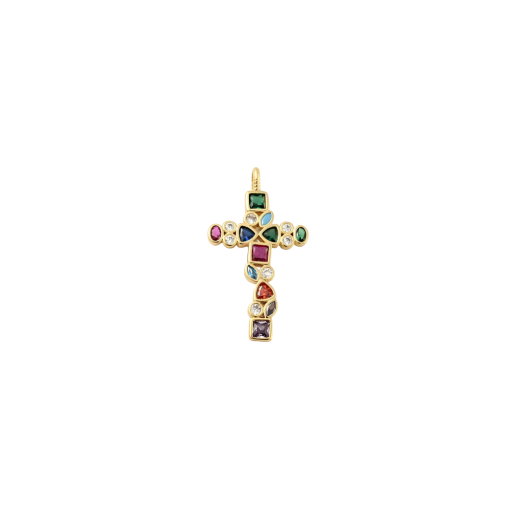 Gold Mosaic Cross Charm
