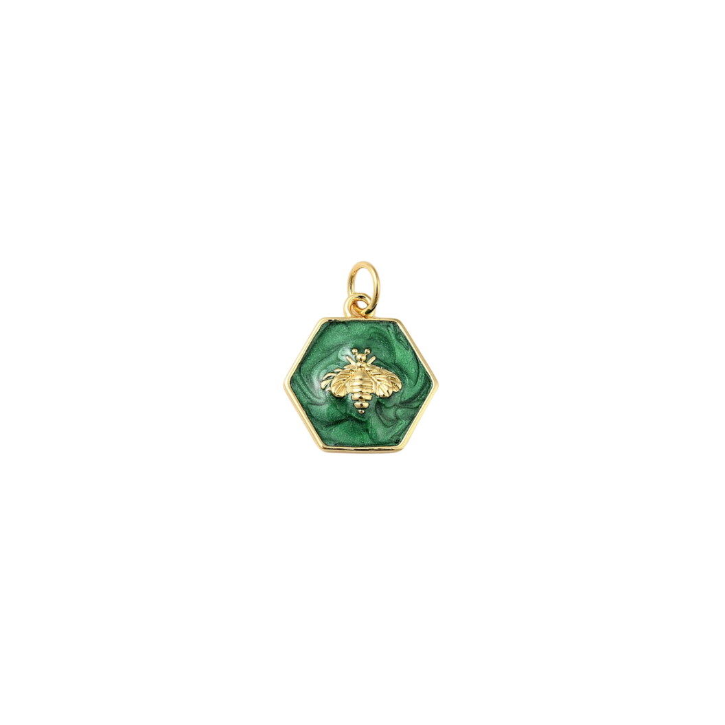 Gold and Green Hexagon Bee Charm