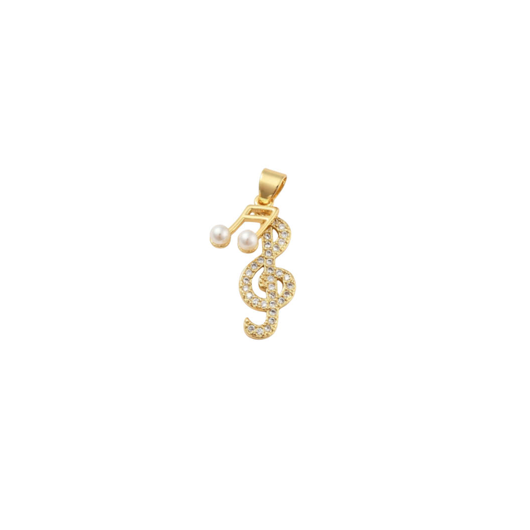 Gold Cubic Zirconia Treble Clef and Pearl Music Note "Melody" Charm